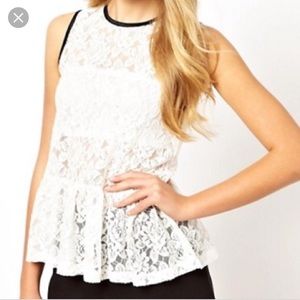 ASOS white lace peplum top size 6